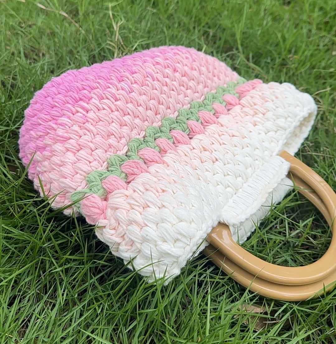 Crochet Gradient Pink/Purple tulip Tote bag, handmade flower tote bag, Cute knit tulip bag, handmade gift