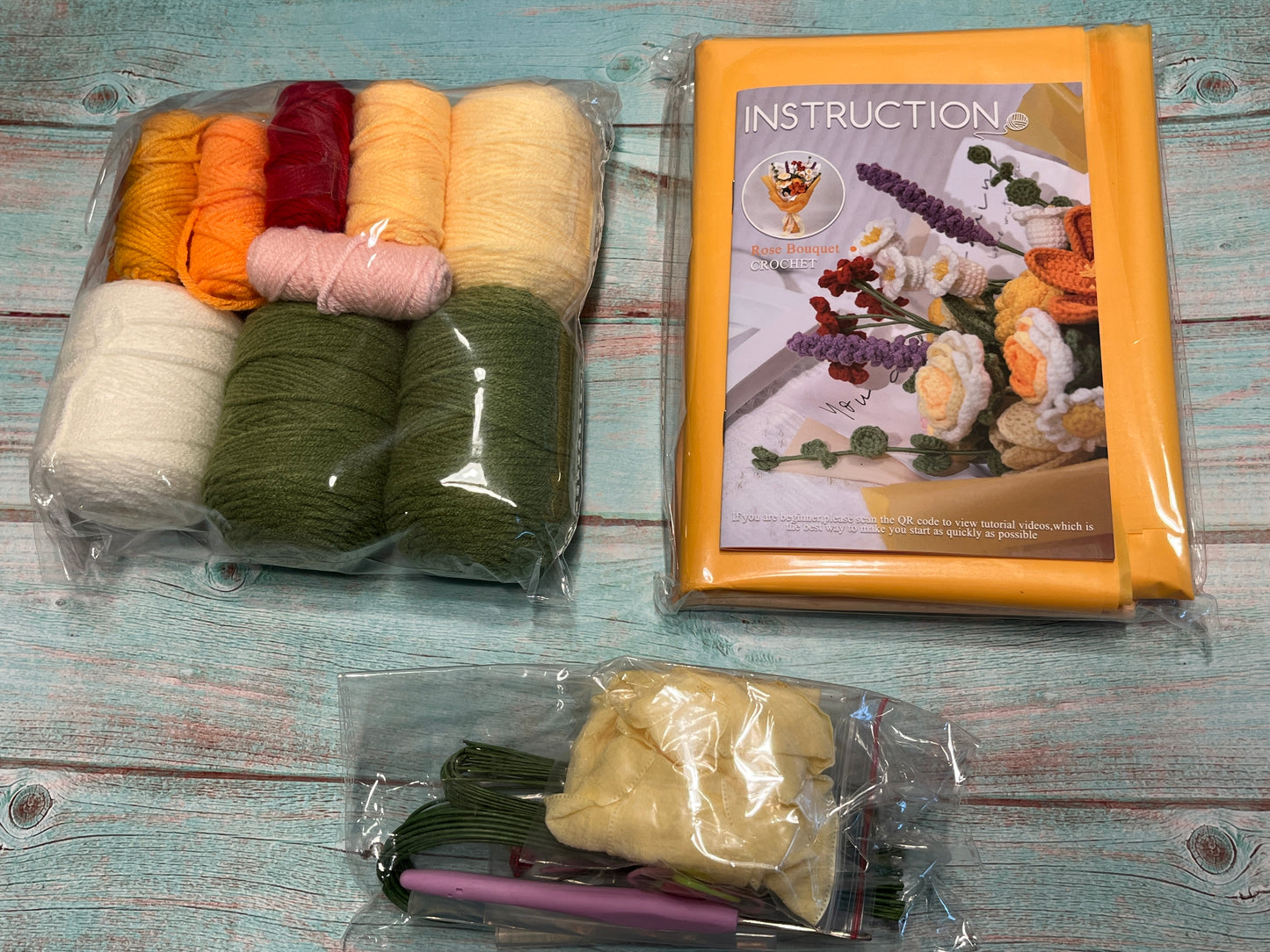 Flower bouquet Crochet kit, crochet project, flower crochet pattern, DIY craft kit, birthday gift, Graduation Bouquet, Valentine's Day