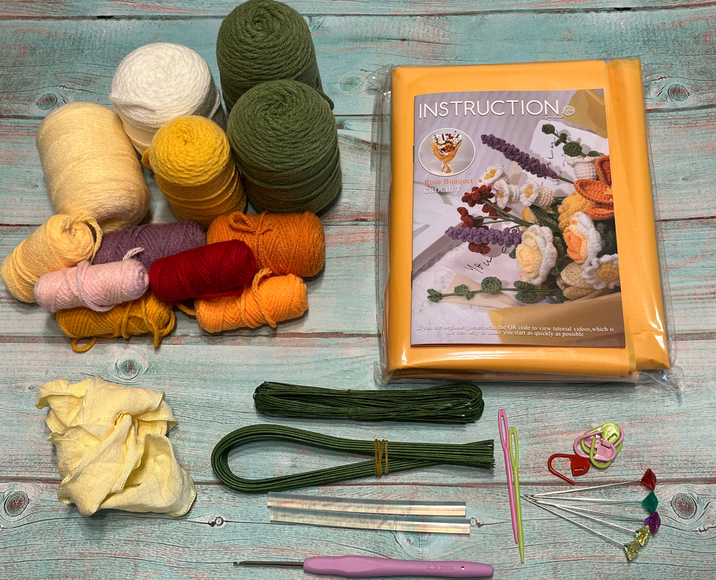 Flower bouquet Crochet kit, crochet project, flower crochet pattern, DIY craft kit, birthday gift, Graduation Bouquet, Valentine's Day