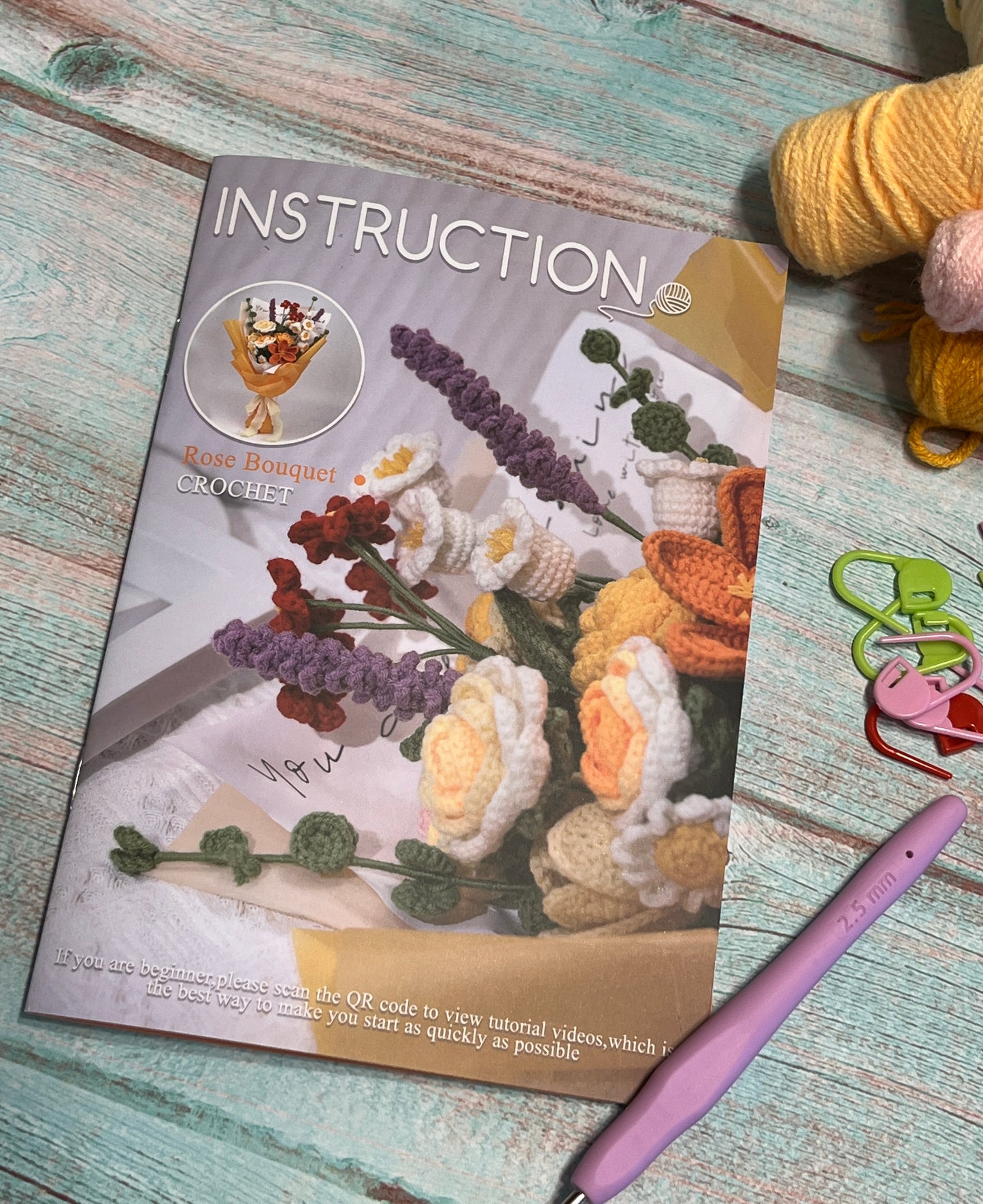 Flower bouquet Crochet kit, crochet project, flower crochet pattern, DIY craft kit, birthday gift, Graduation Bouquet, Valentine's Day