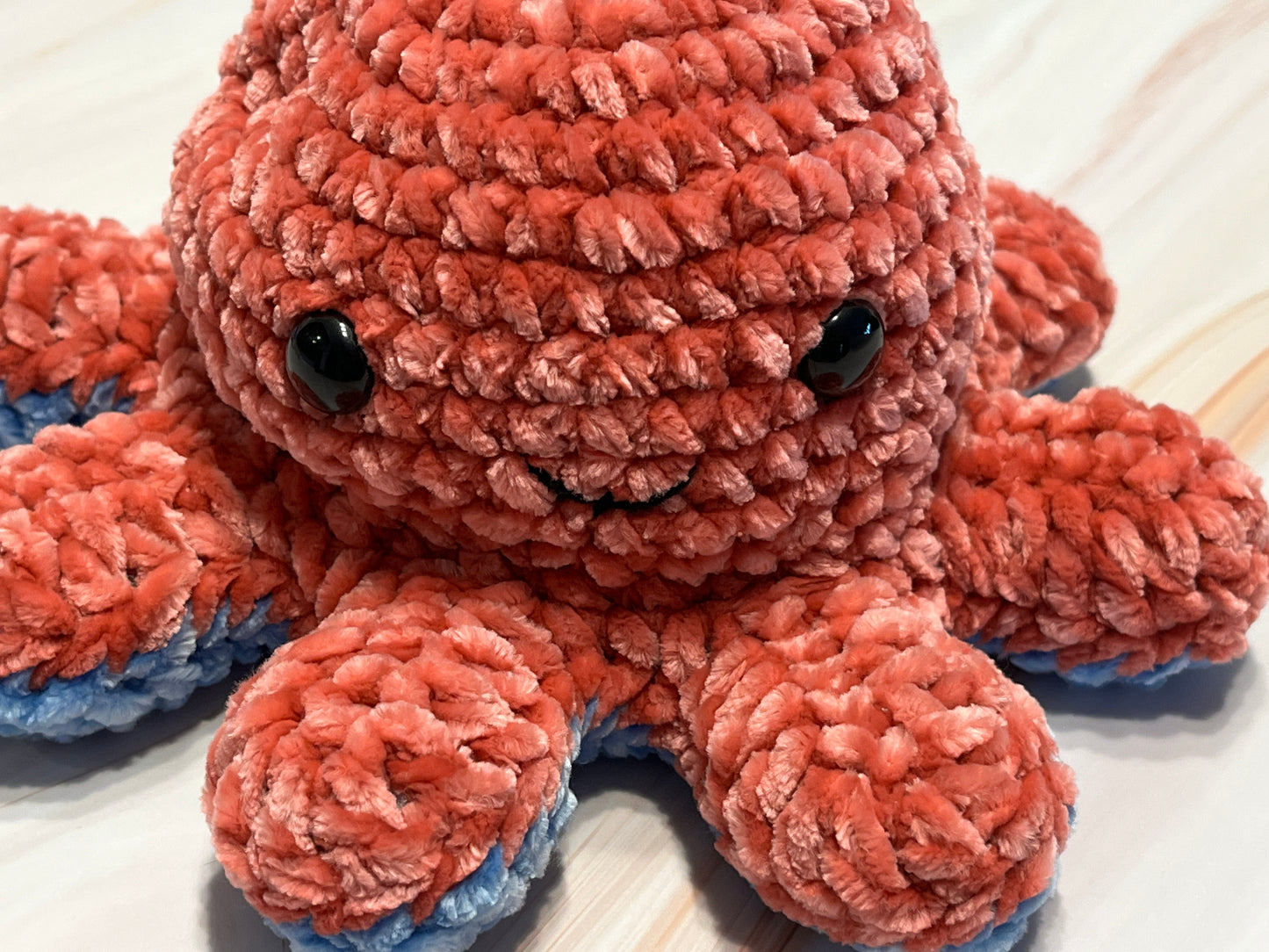 Crochet Orange-Blue Reversible Octopus, animal toy, handmade gift