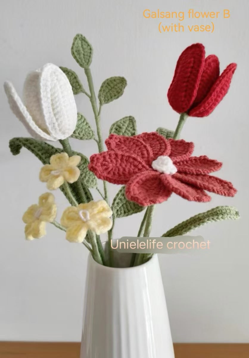 Crochet Flowers Bouquet, Handmade Gift, Tulip, Galsang Flower, Forget-me-not, Christmas gift, Home Decor, Finished Product, Birthday, Girlfriend, Mom, Grandma, Gift For Her, Graduation