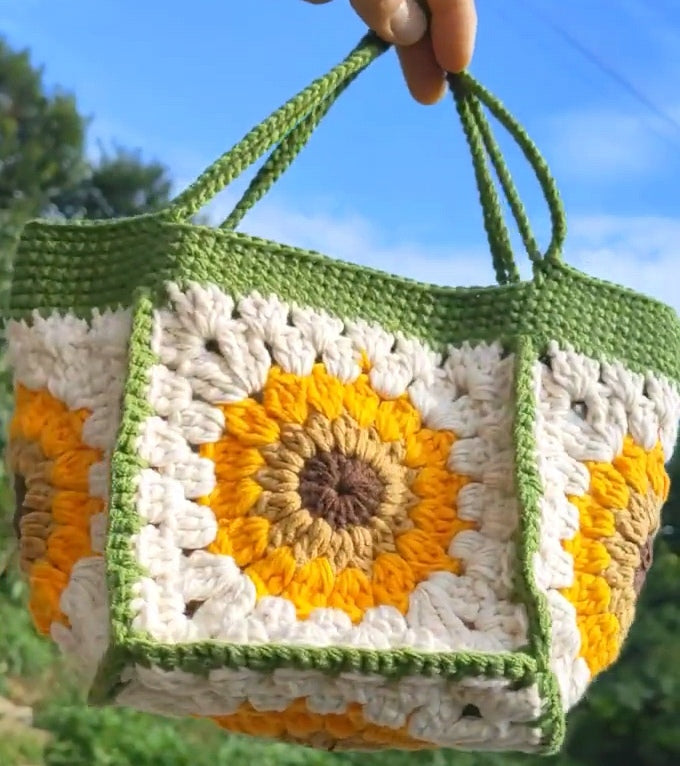 Sunflower Granny Square Handbag, handmade gift