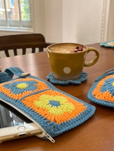Handmade Flower Crochet Phone Bag, Handmade Flower Purse, Handmade Cosmetic Bag, handmade gift