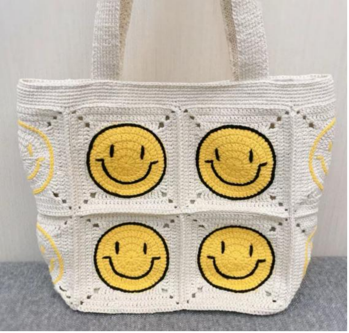 Smiley Face Granny Square Blanket Crochet Pattern, Baby Blanket Crochet Pattern, Cute Earphone Bag Pattern, Coin Purse Pattern, Digital Download PDF