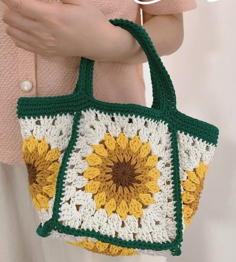 Sunflower Granny Square Handbag, handmade gift
