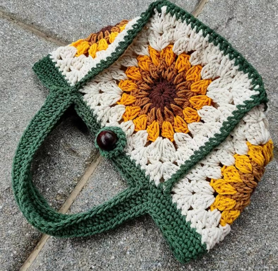 Sunflower Granny Square Handbag, handmade gift
