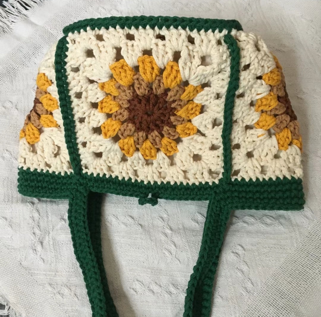 Sunflower Granny Square Handbag, handmade gift