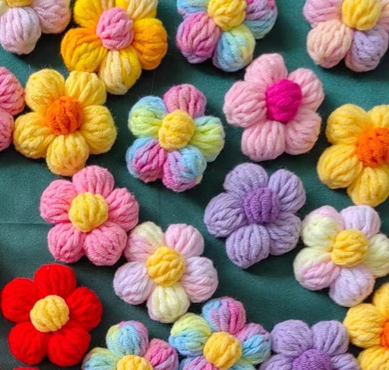 Crochet Puff Flower Pattern, Crochet Puff Stitch Pattern, Crochet Easy Flower Tutorial, Crochet DIY Yarn Puff Stitch Flower Pattern
