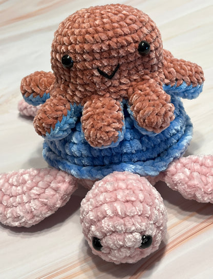 Crochet Orange-Blue Reversible Octopus, animal toy, handmade gift