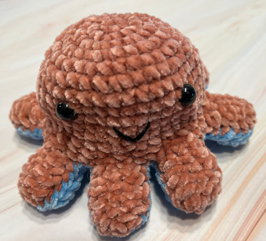 Crochet Orange-Blue Reversible Octopus, animal toy, handmade gift