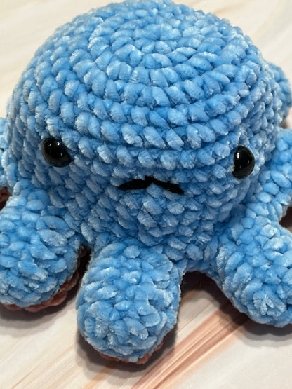 Crochet Orange-Blue Reversible Octopus, animal toy, handmade gift