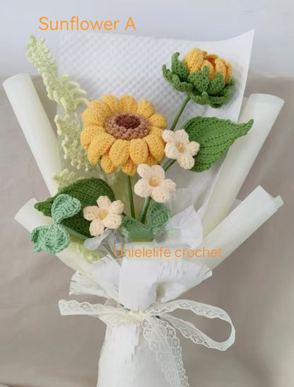Crochet Flowers Bouquet, Handmade Gift, Sunflower, Clover, Christmas gift, Home Decor, Finished Product, Birthday, Girlfriend, Mom, Grandma, Gift For Her, Graduation