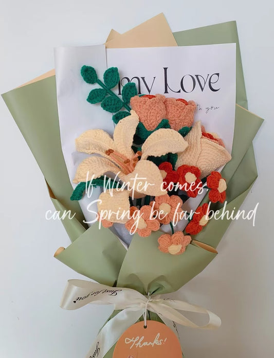 Crochet Flowers Bouquet, Handmade Gift, Rose, Alstroemeria, Christmas gift, Home Decor, Finished Product, Birthday, Girlfriend, Mom, Grandma, Gift For Her, Graduation