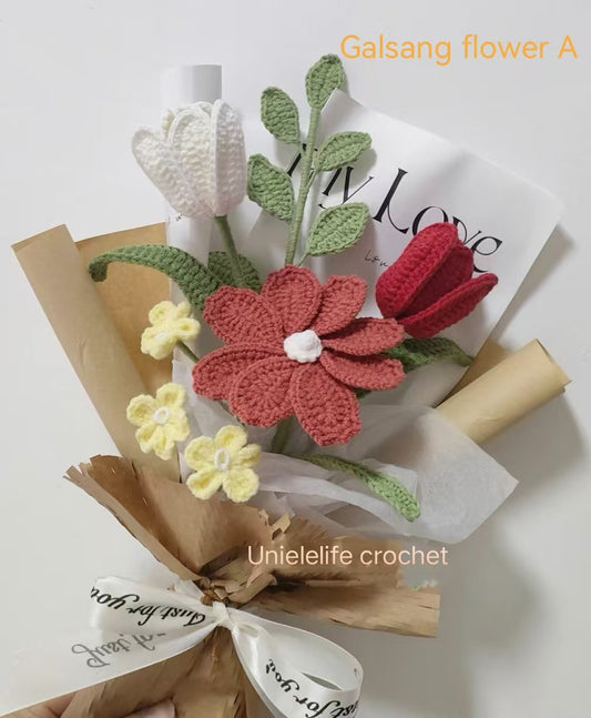 Crochet Flowers Bouquet, Handmade Gift, Tulip, Galsang Flower, Forget-me-not, Christmas gift, Home Decor, Finished Product, Birthday, Girlfriend, Mom, Grandma, Gift For Her, Graduation
