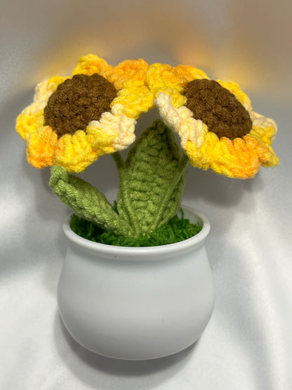 Crochet Sunflowers in Plant Pot - Cute Home Decor and Office Desk Accessory, Gift Idea for Her, Knitted Sunflower, Crochet Sunflower, motivational affirmations, positive daily reminders