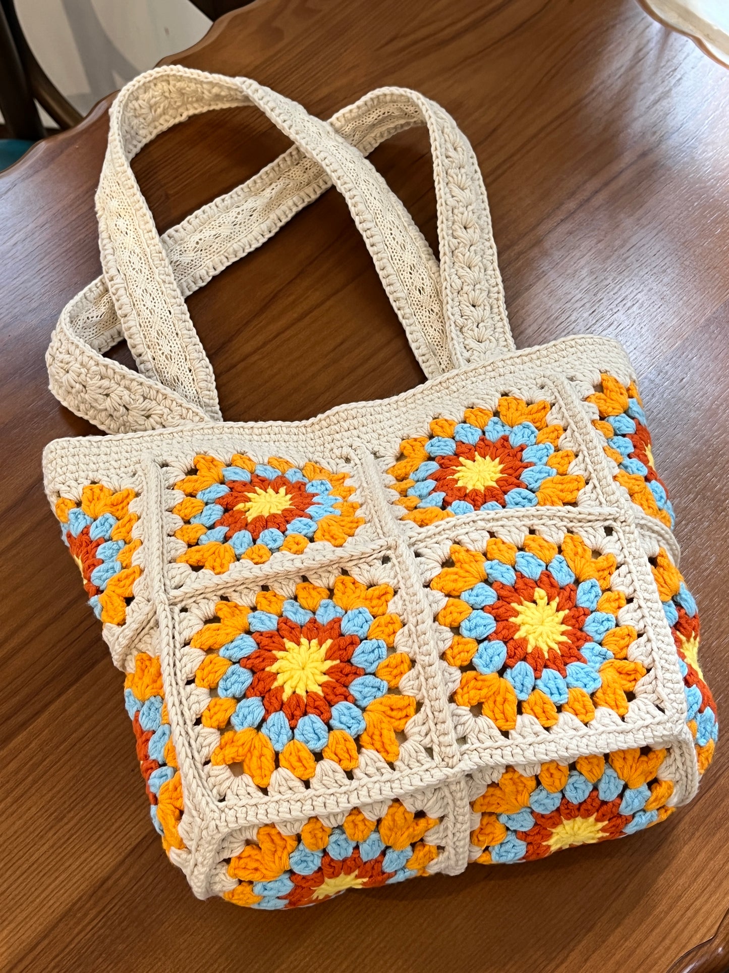 Crochet Granny Square Bag, Vintage Style, handmade gift