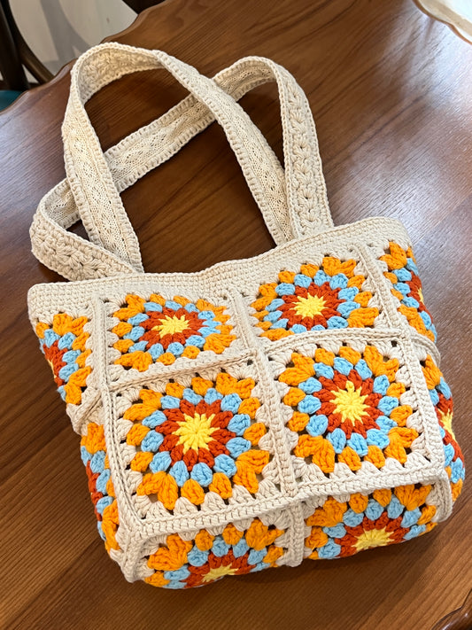 Crochet Granny Square Bag, Vintage Style, handmade gift