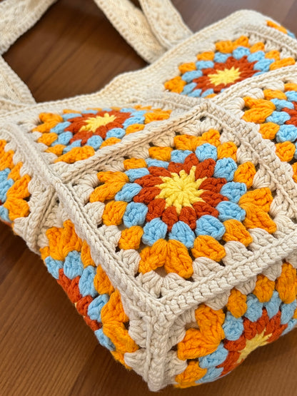 Crochet Granny Square Bag, Vintage Style, handmade gift