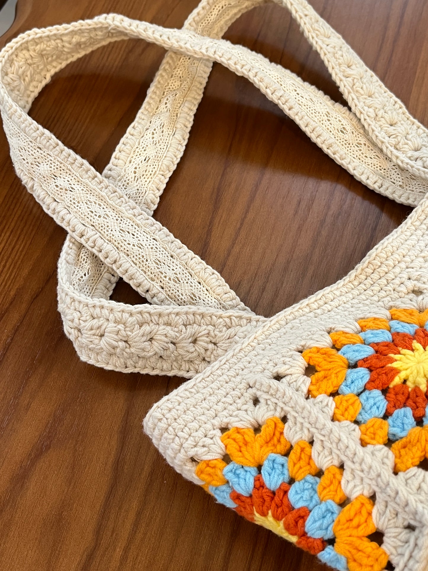 Crochet Granny Square Bag, Vintage Style, handmade gift