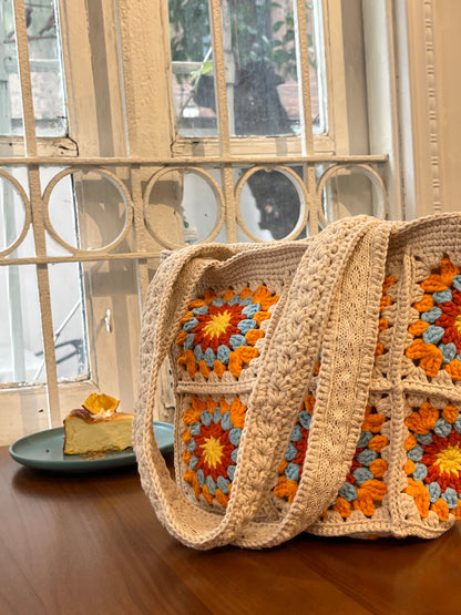 Crochet Granny Square Bag, Vintage Style, handmade gift