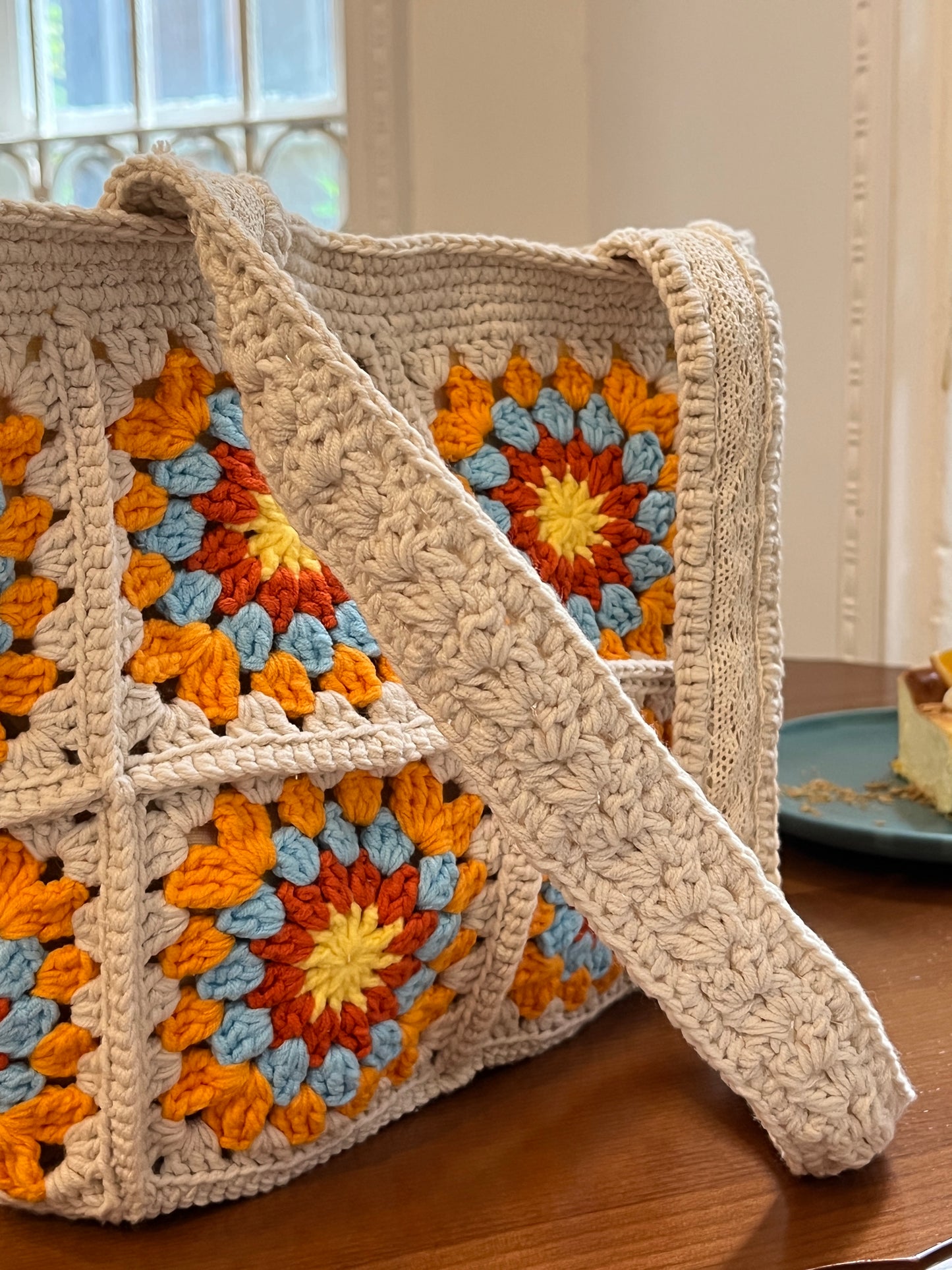 Crochet Granny Square Bag, Vintage Style, handmade gift
