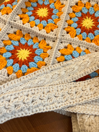 Crochet Granny Square Bag, Vintage Style, handmade gift