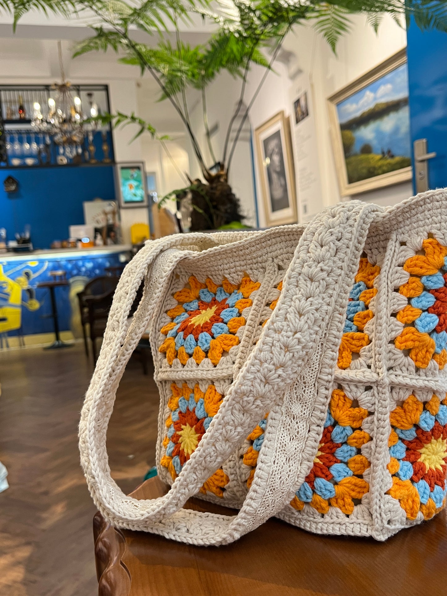 Crochet Granny Square Bag, Vintage Style, handmade gift