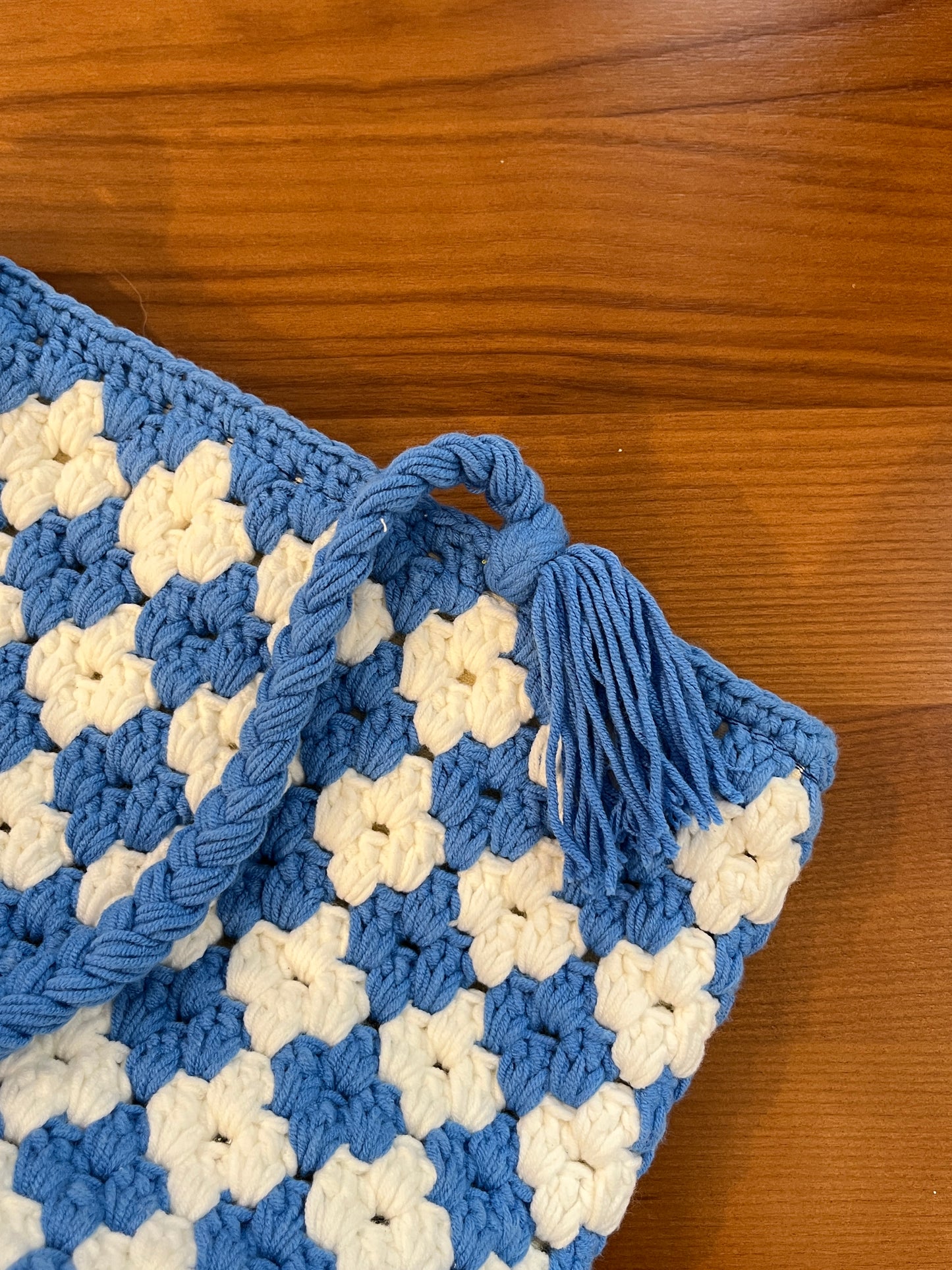 Blue-white Handmade Crochet Shoulder Tote Bag for Summer and Festivals, Crochet Tote Bag, handmade gift