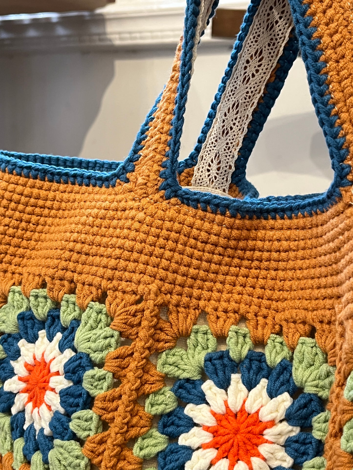 Large Brown Granny Square Bag, Vintage Style, handmade gift