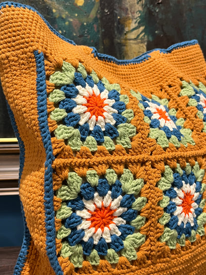 Large Brown Granny Square Bag, Vintage Style, handmade gift