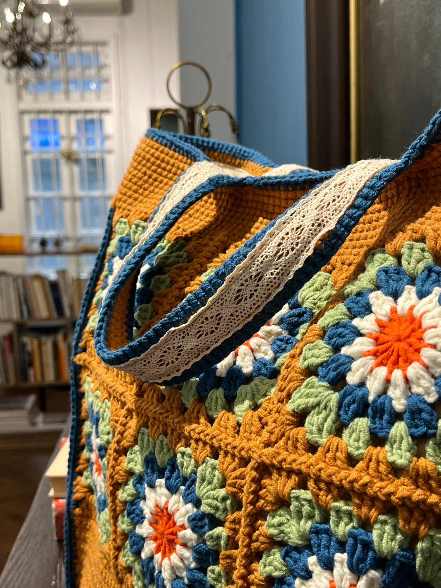Large Brown Granny Square Bag, Vintage Style, handmade gift