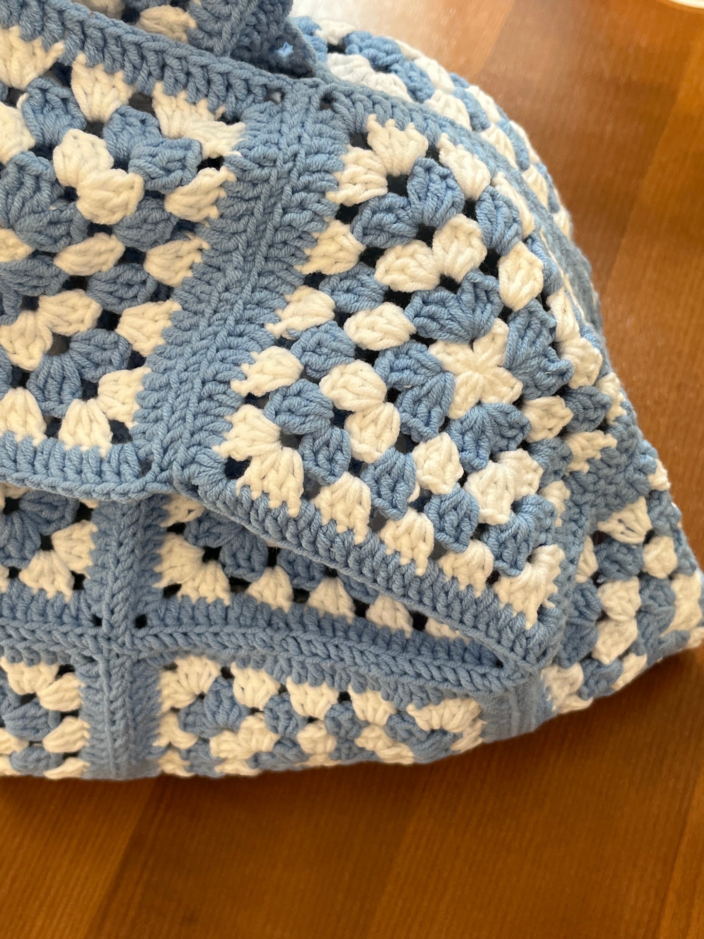 Navy blue crochet granny square wrist bag, Handmade gift