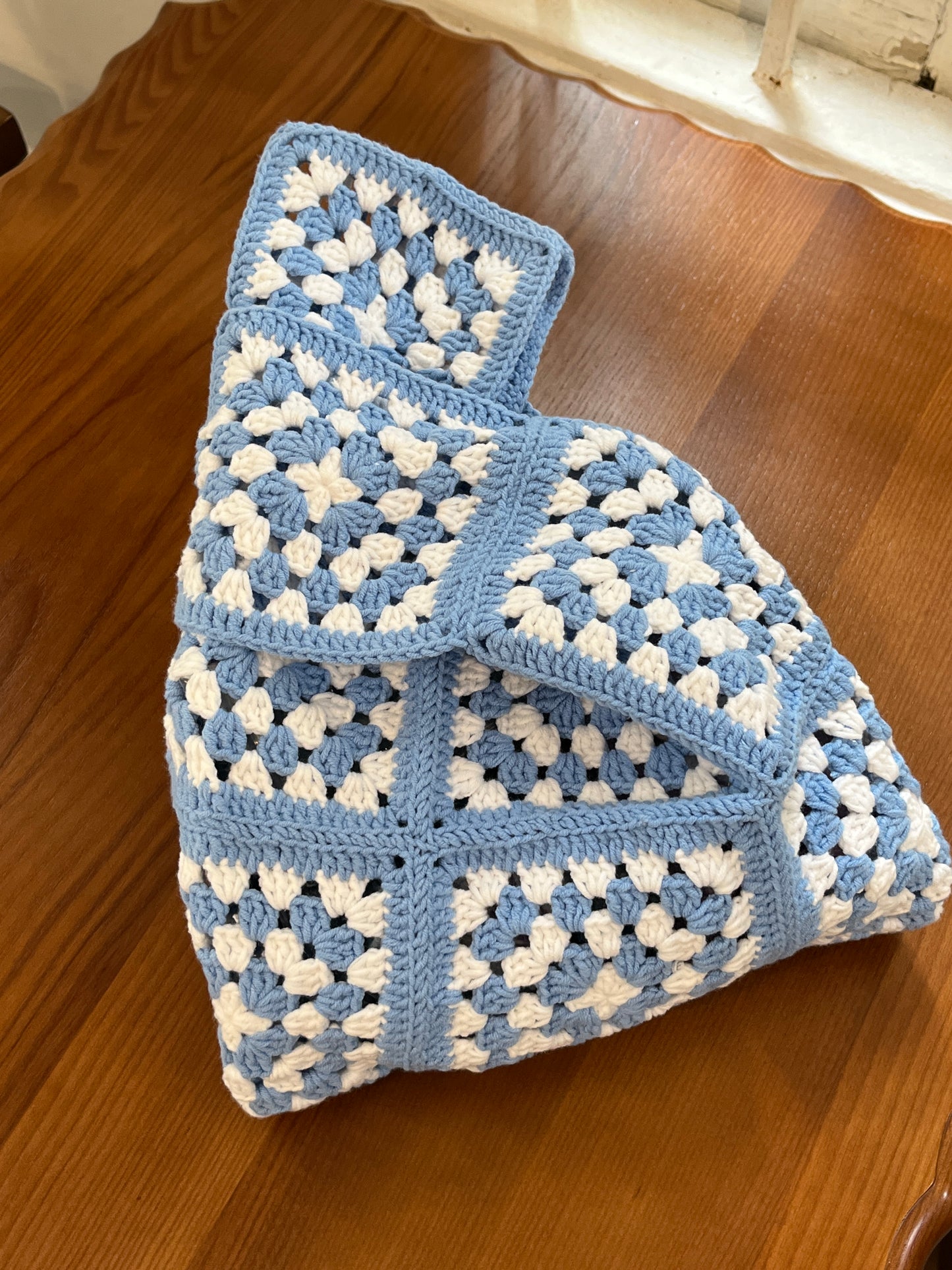 Navy blue crochet granny square wrist bag, Handmade gift