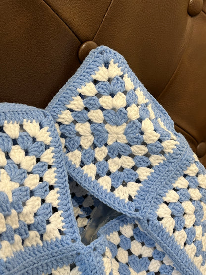 Navy blue crochet granny square wrist bag, Handmade gift