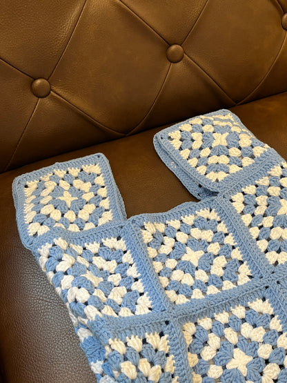 Navy blue crochet granny square wrist bag, Handmade gift