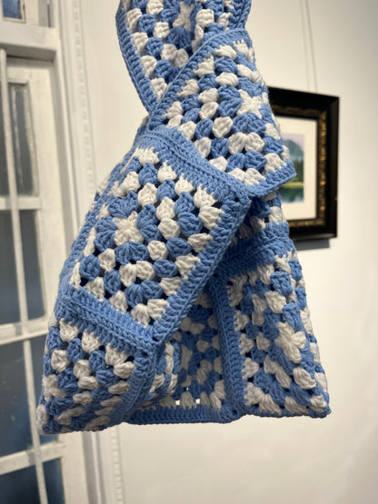 Navy blue crochet granny square wrist bag, Handmade gift