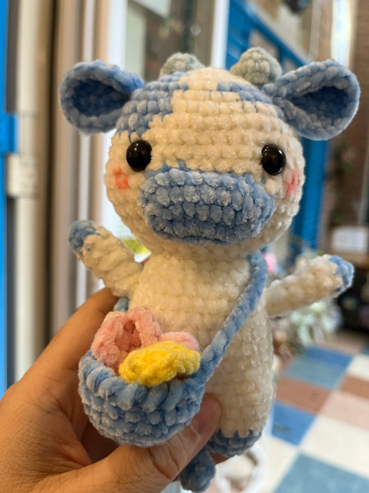 Crochet Blue Cow, Farm animal toy, handmade gift