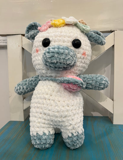 Crochet Ocean Blue Cow, Farm animal toy, Handmade gift