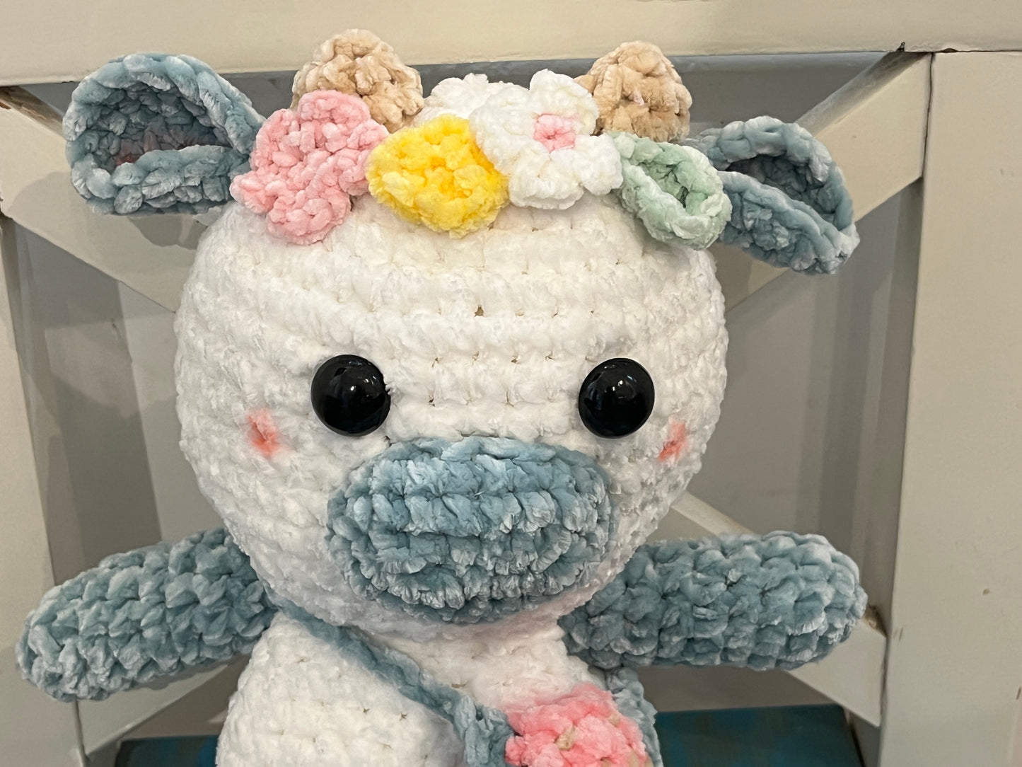 Crochet Ocean Blue Cow, Farm animal toy, Handmade gift