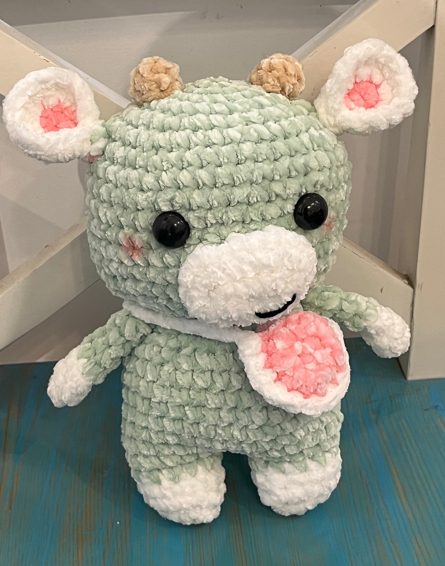 Crochet Green Cow, Farm animal toy, Handmade gift