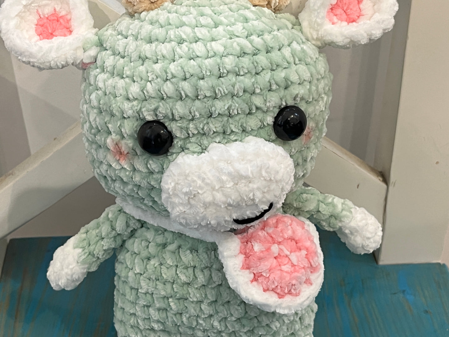 Crochet Green Cow, Farm animal toy, Handmade gift