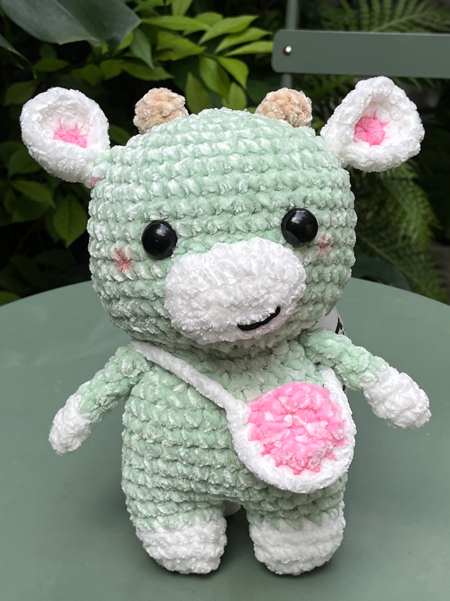 Crochet Green Cow, Farm animal toy, Handmade gift