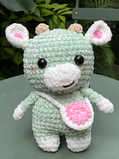 Crochet Green Cow, Farm animal toy, Handmade gift