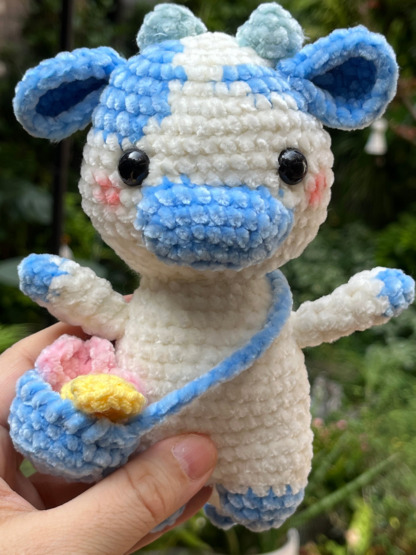 Crochet Blue Cow, Farm animal toy, handmade gift