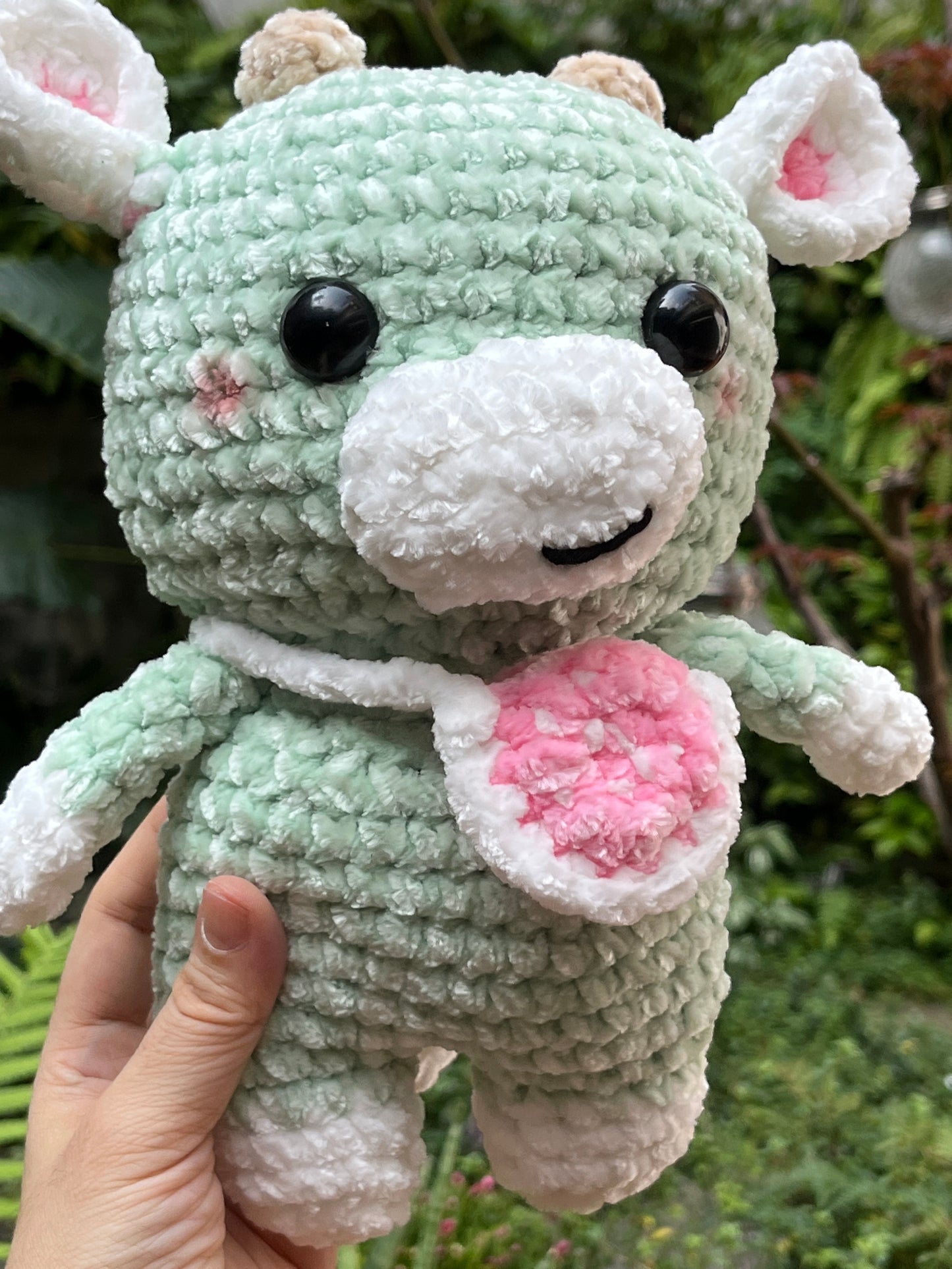 Crochet Green Cow, Farm animal toy, Handmade gift