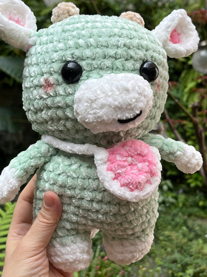 Crochet Green Cow, Farm animal toy, Handmade gift