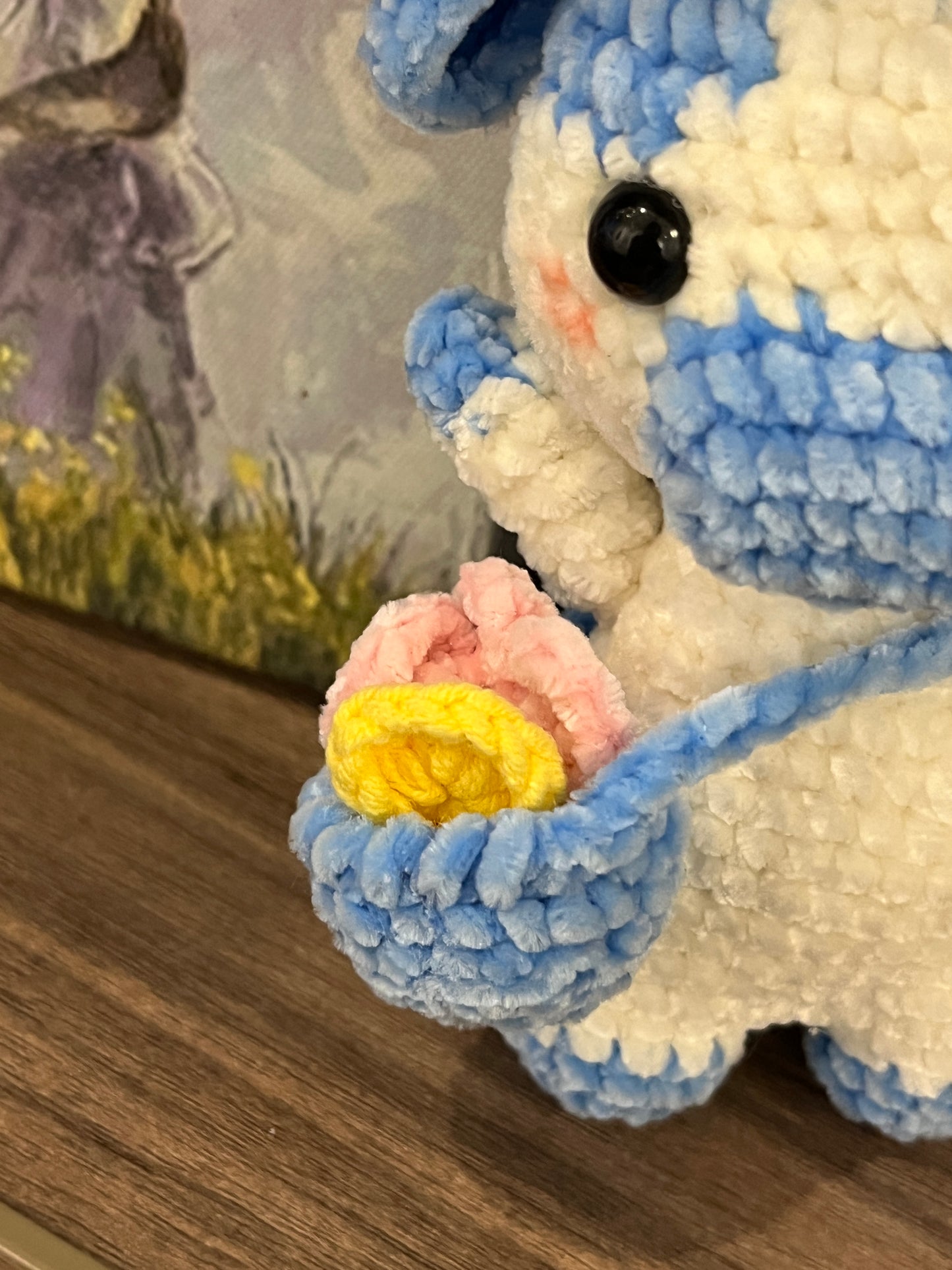 Crochet Blue Cow, Farm animal toy, handmade gift