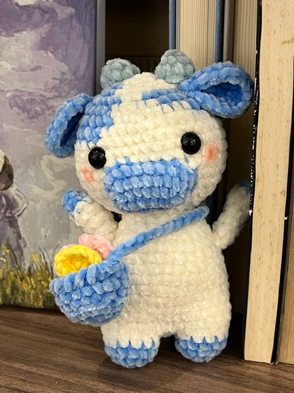Crochet Blue Cow, Farm animal toy, handmade gift