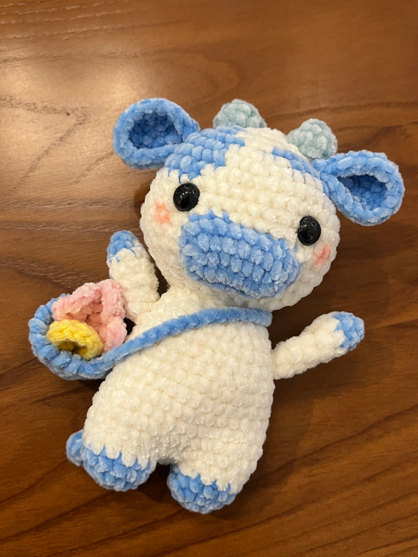 Crochet Blue Cow, Farm animal toy, handmade gift